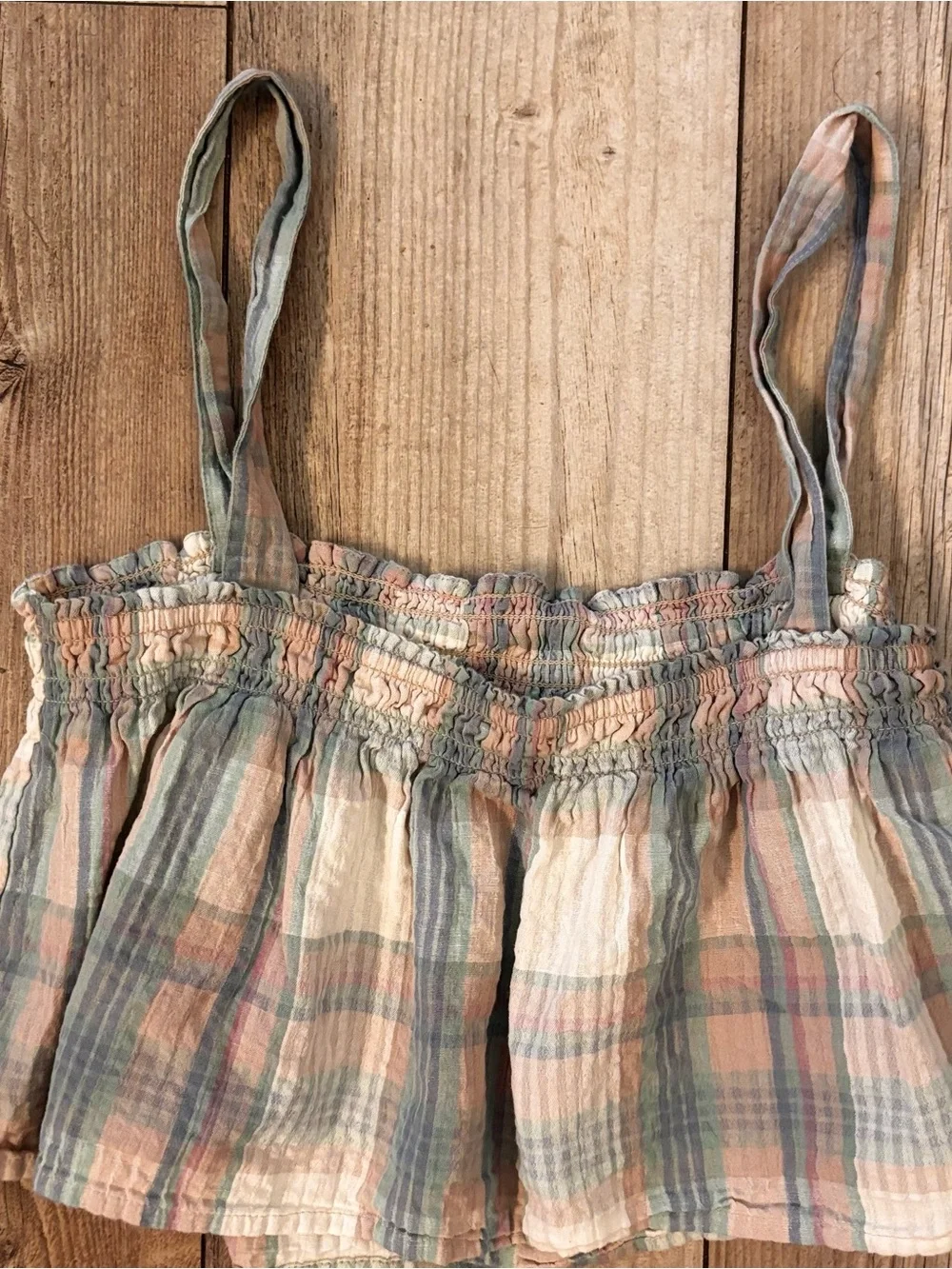 American Eagle Plaid Tie-Front Cami Crop Top in Pastel Size Large